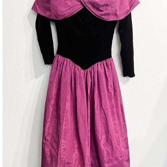 Vintage Jessica McClintock Off Shoulder Velvet Taffeta Purple Burgundy 4 90s 80s - Picture 10 of 10